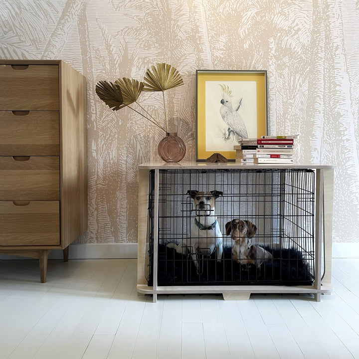 Jack the dog crate cover is designed to make your standard wire crate a stylish piece of minimalist furniture.