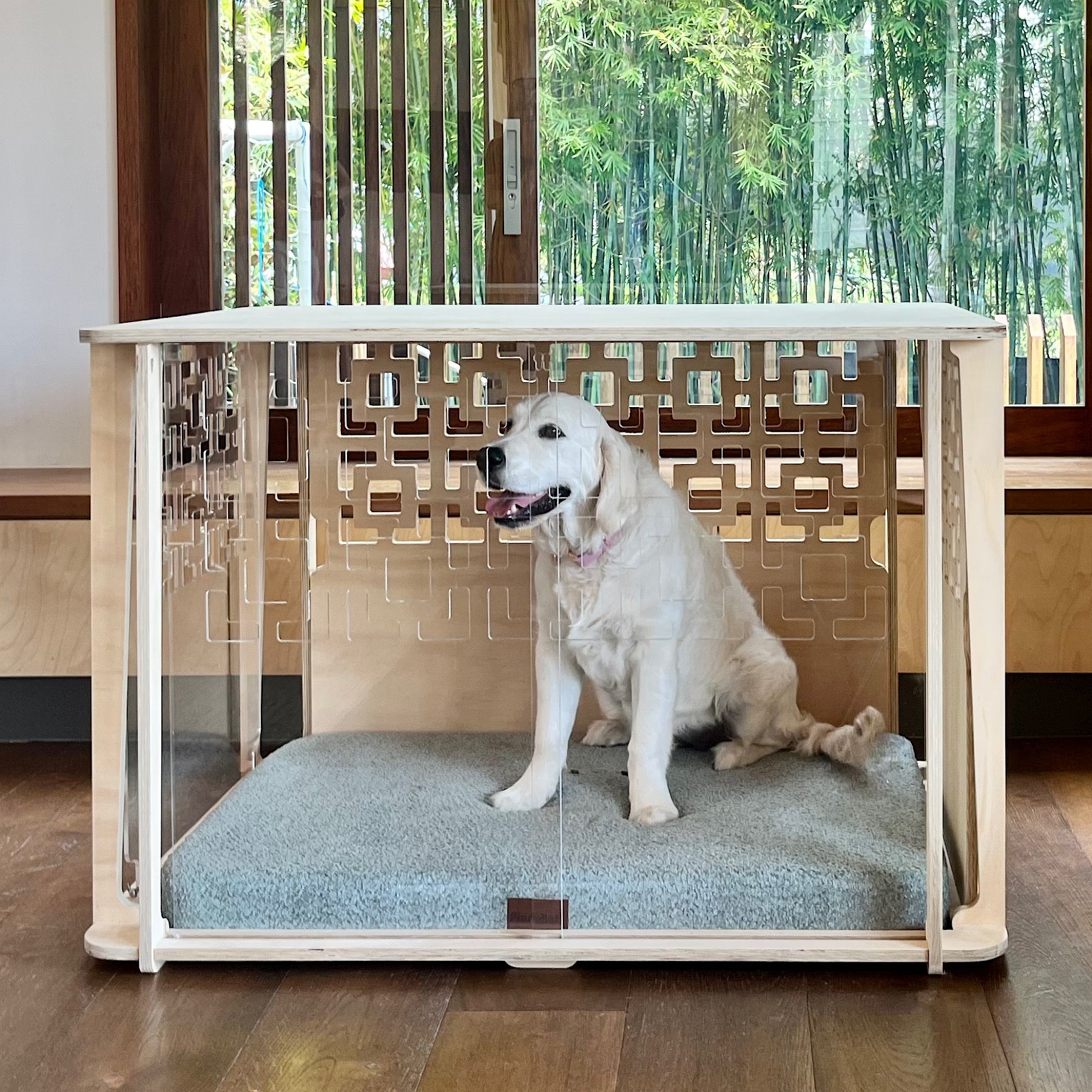 A dog comfortably resting on the sage  Peppa Orthopaedic PlushMat inside a home