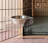 Nook No Tip Crate Bowl Station attached to a black wire pet crate with a Peppa orthopaedic mat