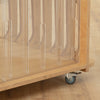 Close up of lockable castor wheels on Teddy dog crate